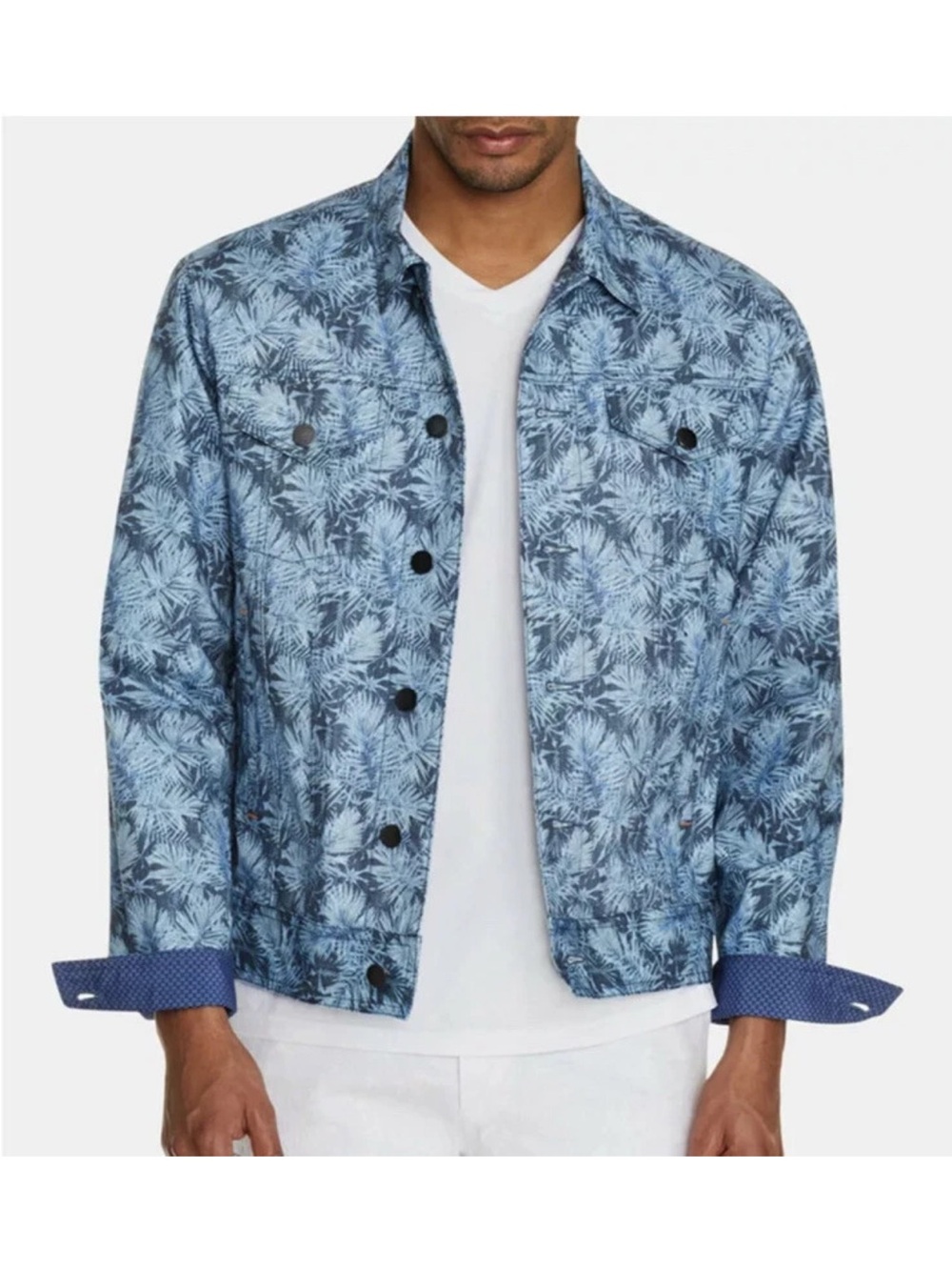 Tallia Sport Men's Blue Leaf Trucker Jacket Cotton Stretch size Large